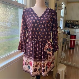 Exhilaration burgundy romper with floral border    Large